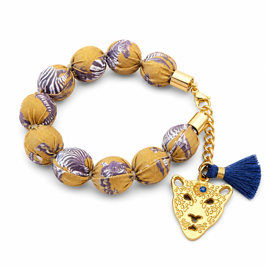 EXVOTOBYNATGAP - BRACELETS BOULES TISSUS AVEC TETE DE TIGRE - 3 COULEURS