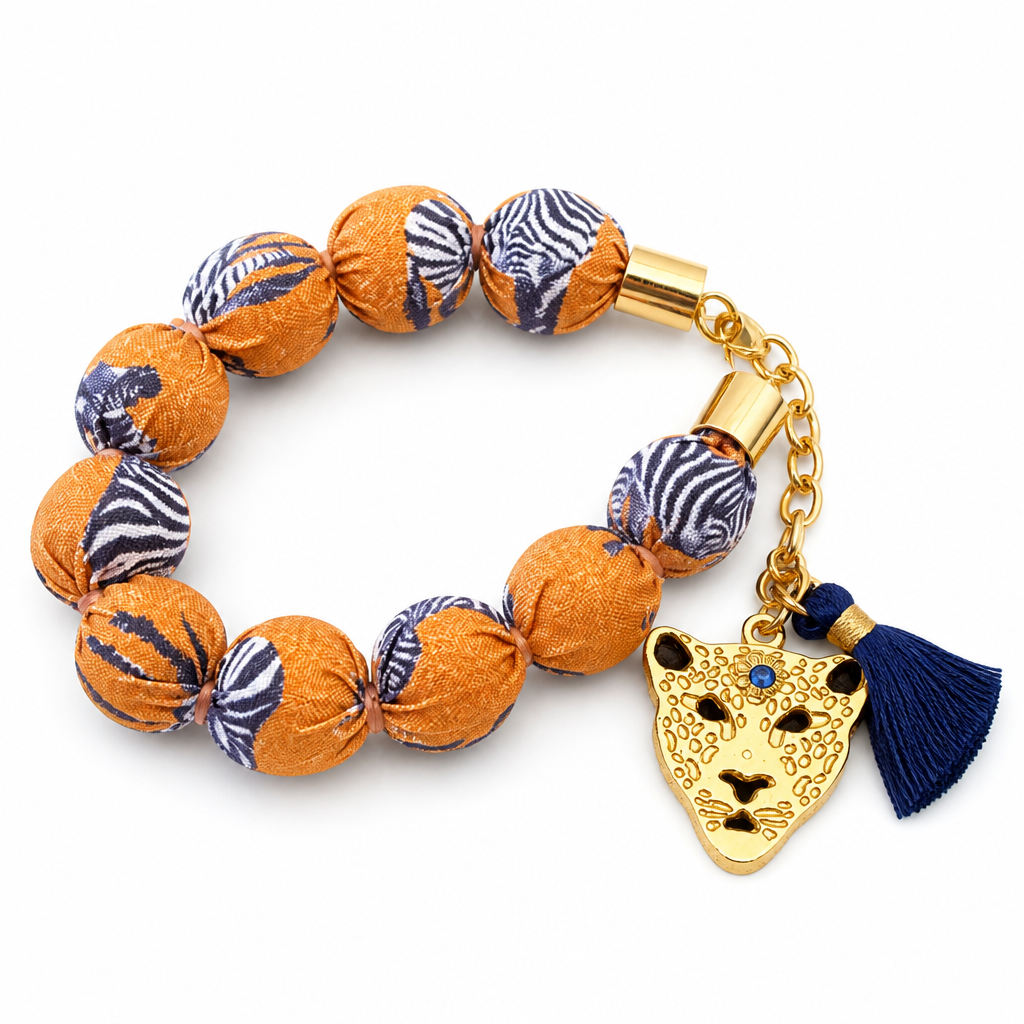 EXVOTOBYNATGAP - BRACELETS BOULES TISSUS AVEC TETE DE TIGRE - 3 COULEURS