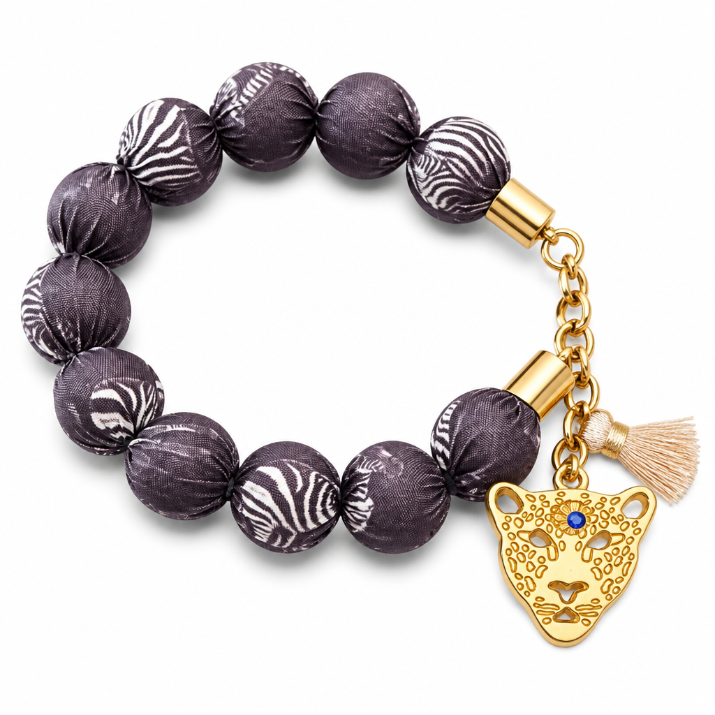 EXVOTOBYNATGAP - BRACELETS BOULES TISSUS AVEC TETE DE TIGRE - 3 COULEURS