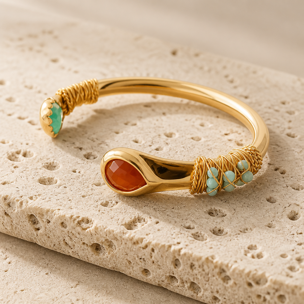 GAS BIJOUX - BRACELET SAINT GERMAIN DORÉE - AMAZONITE ET CORNALINE