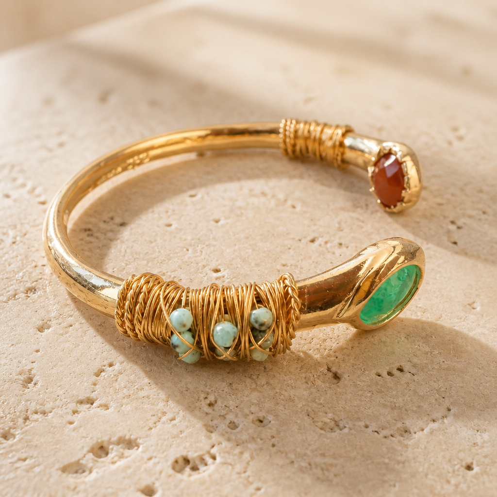 GAS BIJOUX - BRACELET SAINT GERMAIN DORÉE - AMAZONITE ET CORNALINE