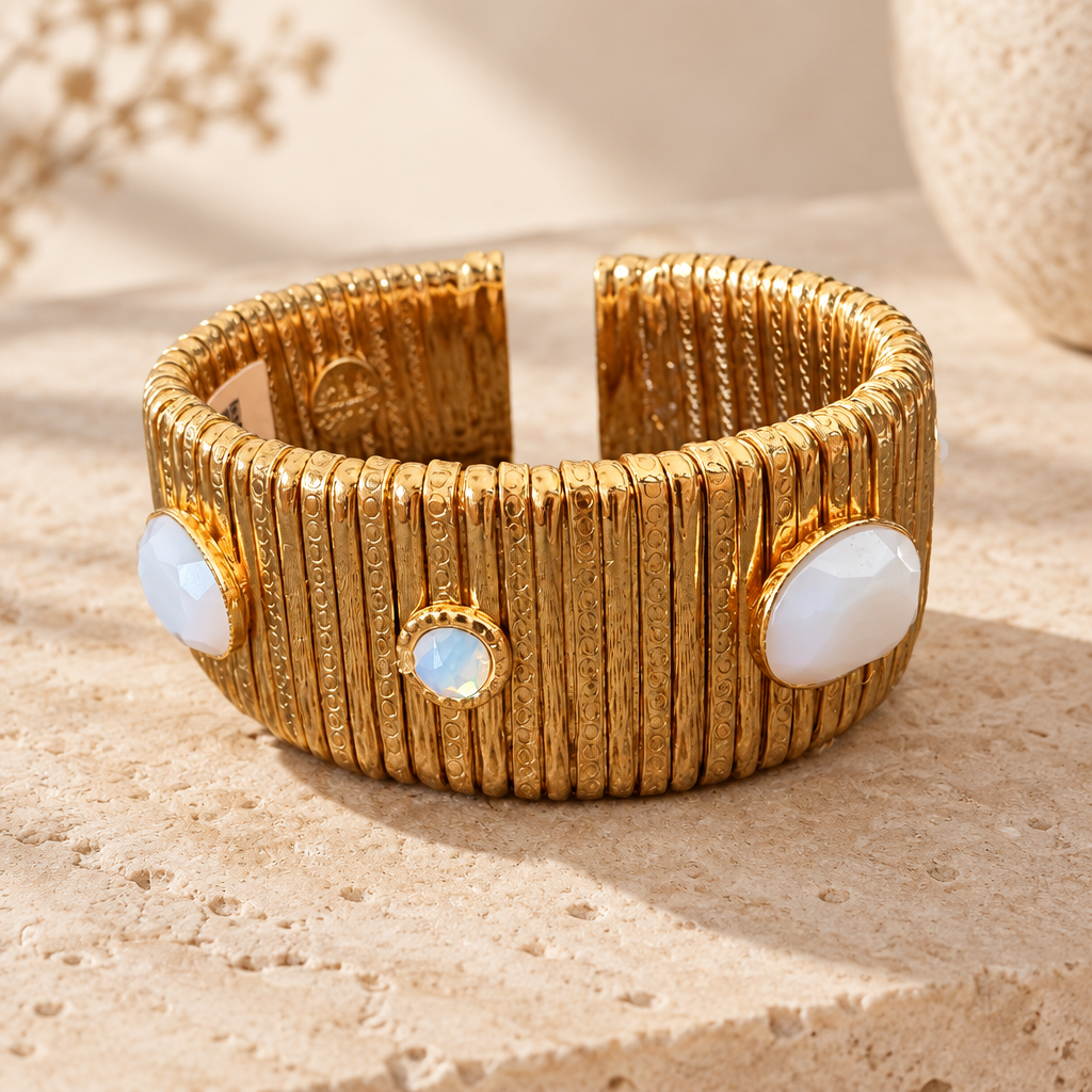 GAS BIJOUX - BRACELET STARLETTE GRAND MODELE DORÉ - NACRE BLANCHE