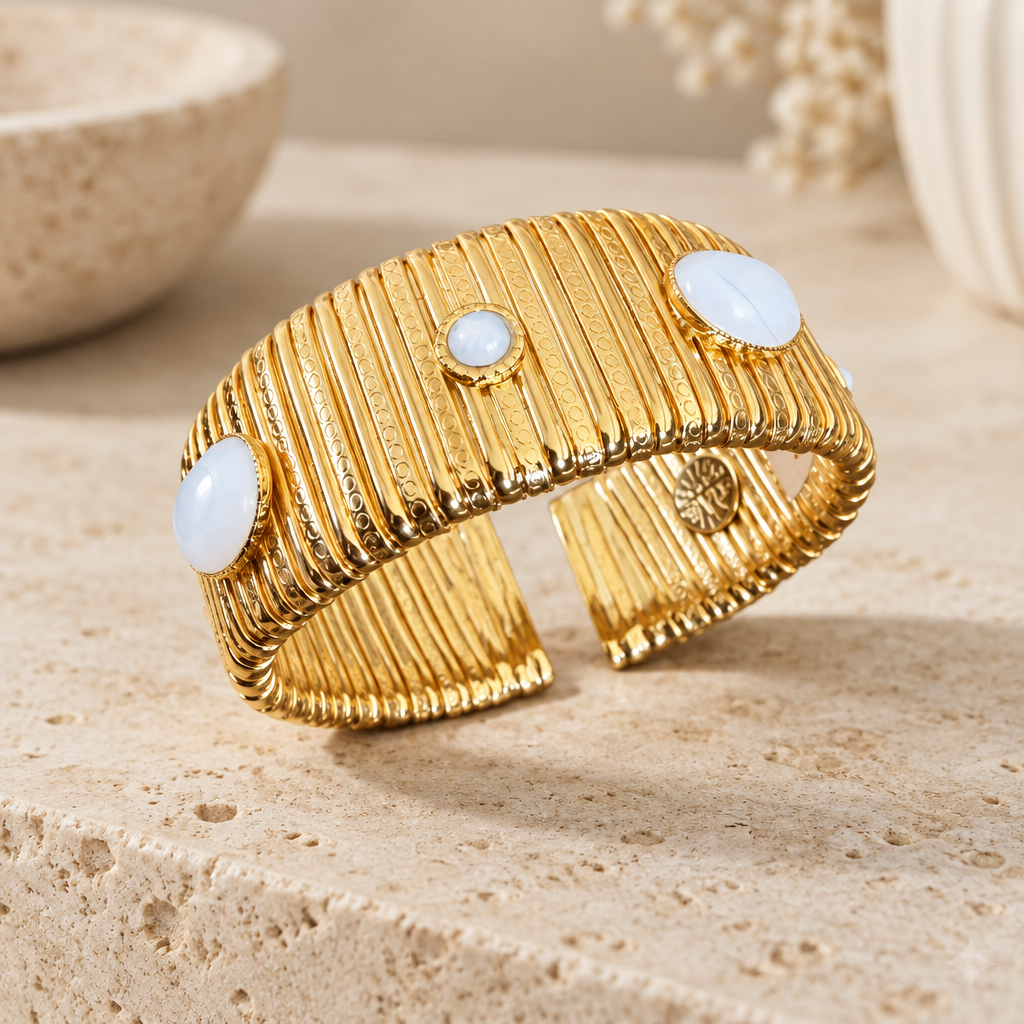 GAS BIJOUX - BRACELET STARLETTE GRAND MODELE DORÉ - NACRE BLANCHE