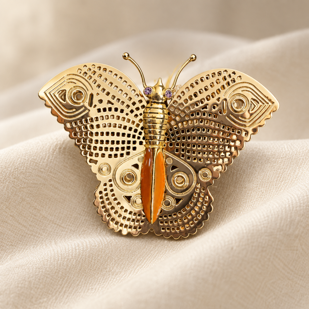 GAS BIJOUX - BROCHE PAPILLON TRES GRAND MODELE - DORÉE