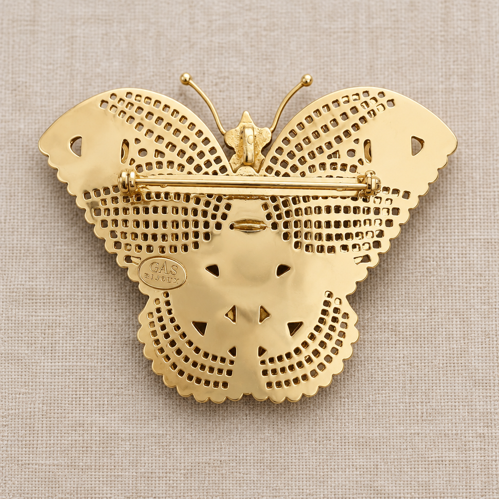 GAS BIJOUX - BROCHE PAPILLON TRES GRAND MODELE - DORÉE