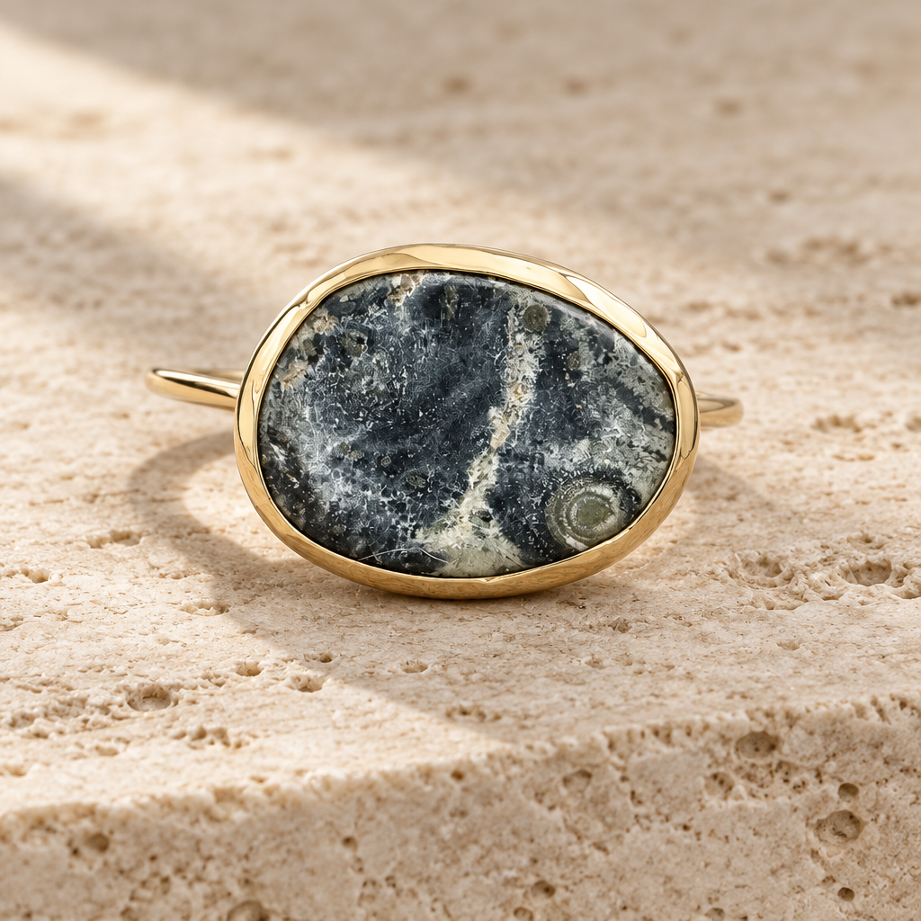 GAS BIJOUX - BAGUE AURA DORÉE PETIT MODÈLE - VESSONITE - AJUSTABLE