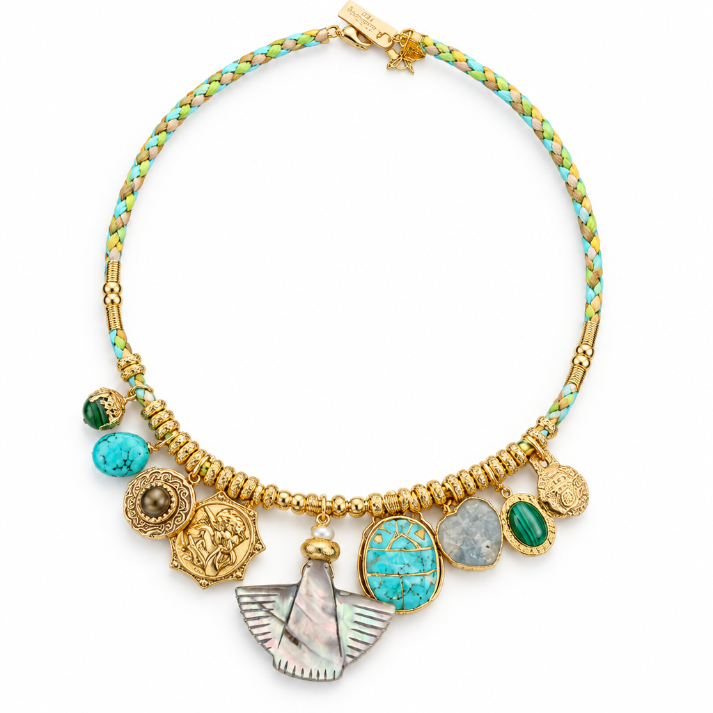 GAS BIJOUX - COLLIER BELLAGIO  MÉTAL DORÉ - CORDON DORÉ, TURQUOISE ET ANIS