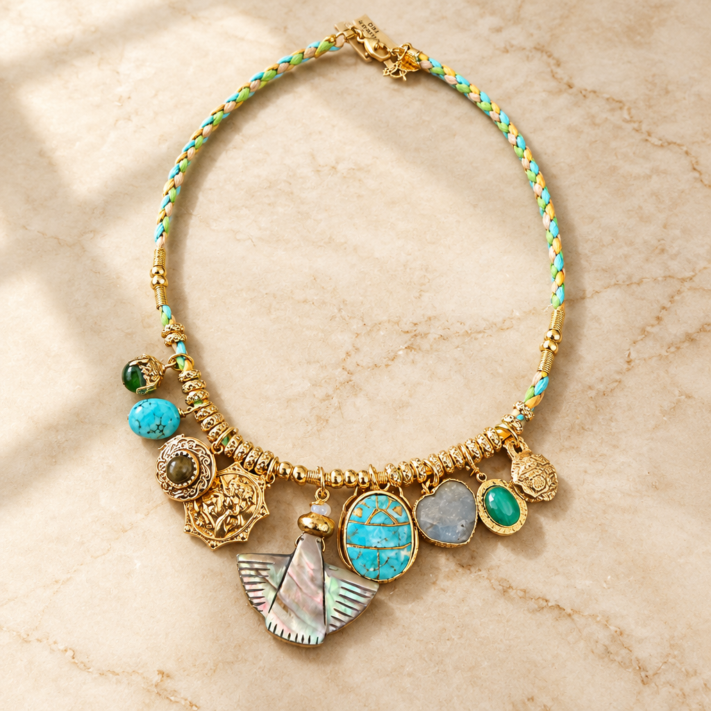 GAS BIJOUX - COLLIER BELLAGIO  MÉTAL DORÉ - CORDON DORÉ, TURQUOISE ET ANIS