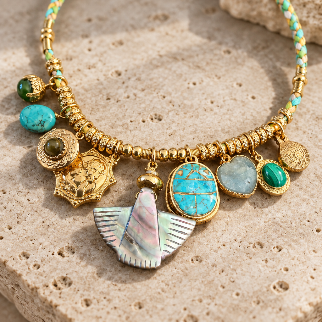 GAS BIJOUX - COLLIER BELLAGIO  MÉTAL DORÉ - CORDON DORÉ, TURQUOISE ET ANIS