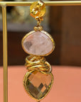 GAS BIJOUX - Boucles d'oreilles SIRENA 2.0 dorées à l'or fin - Quartz rose et quartz fumé