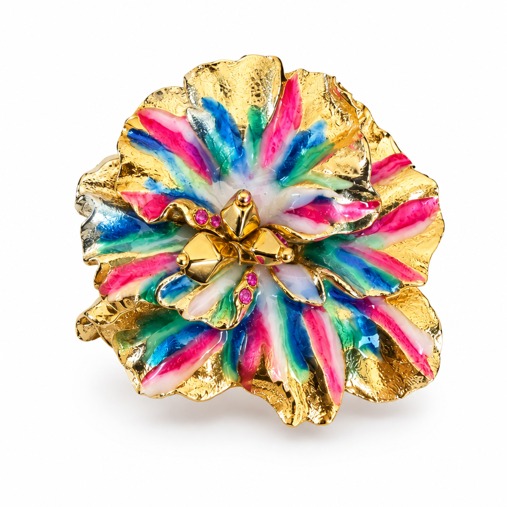 GAS BIJOUX - BROCHE PENSÉE DORÉE - TONS DE ROSE, BLEU ET VERT