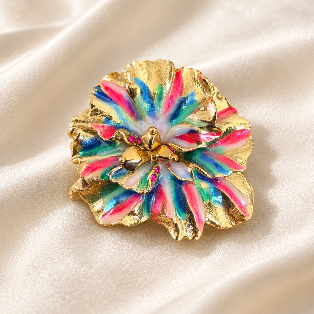 GAS BIJOUX - BROCHE PENSÉE DORÉE - TONS DE ROSE, BLEU ET VERT