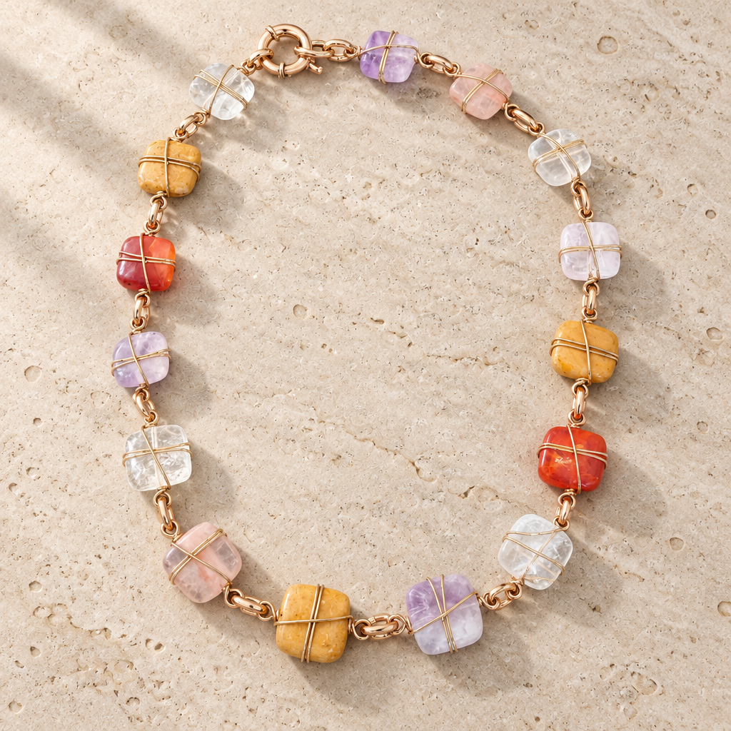 GAS BIJOUX - COLLIER RAINBOW SQUARE MULTICOLORE - NEW COLOR
