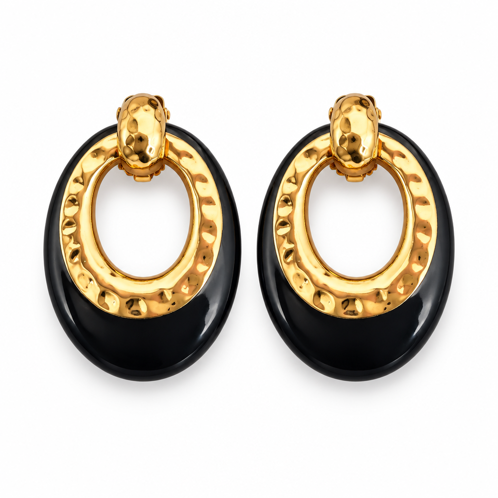 GAS BIJOUX - BOUCLES D'OREILLES SELVA GRAND MODELE DORÉ - ACETATE NOIR - CLIPS