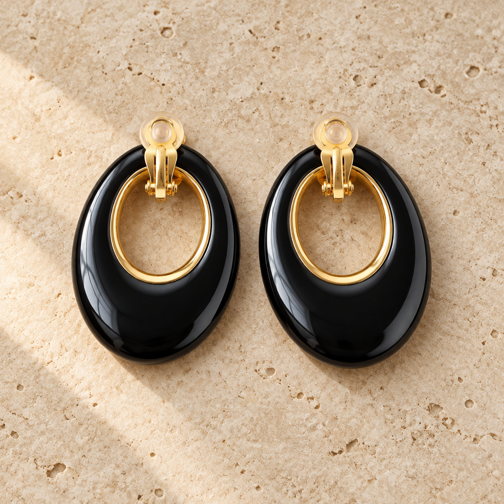 GAS BIJOUX - BOUCLES D'OREILLES SELVA GRAND MODELE DORÉ - ACETATE NOIR - CLIPS
