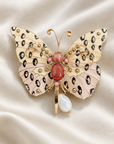 GAS BIJOUX - BROCHE BUTTERFLY DORÉE - ÉMAIL JAUNE ET BEIGE