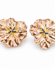 GAS BIJOUX - BOUCLES D'OREILLES PENSEE CLIPS DORÉES - ÉMAIL JAUNE ET CRISTAUX MARINE