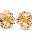 GAS BIJOUX - BOUCLES D'OREILLE PENSEE CLIPS - EMAIL JAUNE ET CRISTAUX MAUVE