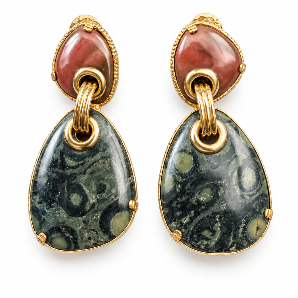GAS BIJOUX - BOUCLES D'OREILLES SILIA GRAND MODELE CLIPS - JASPE ROUGE ET VESSONITE