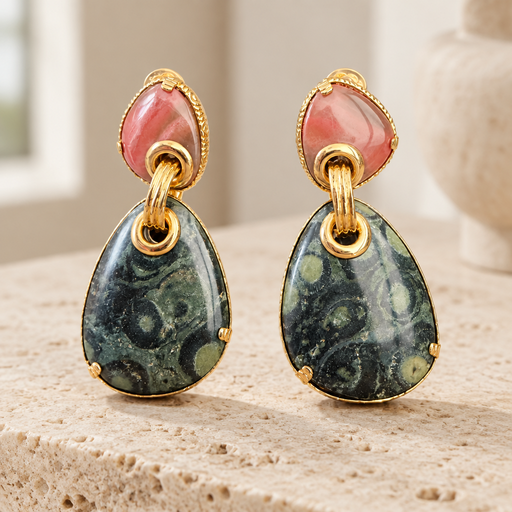 GAS BIJOUX - BOUCLES D'OREILLES SILIA GRAND MODELE CLIPS - JASPE ROUGE ET VESSONITE