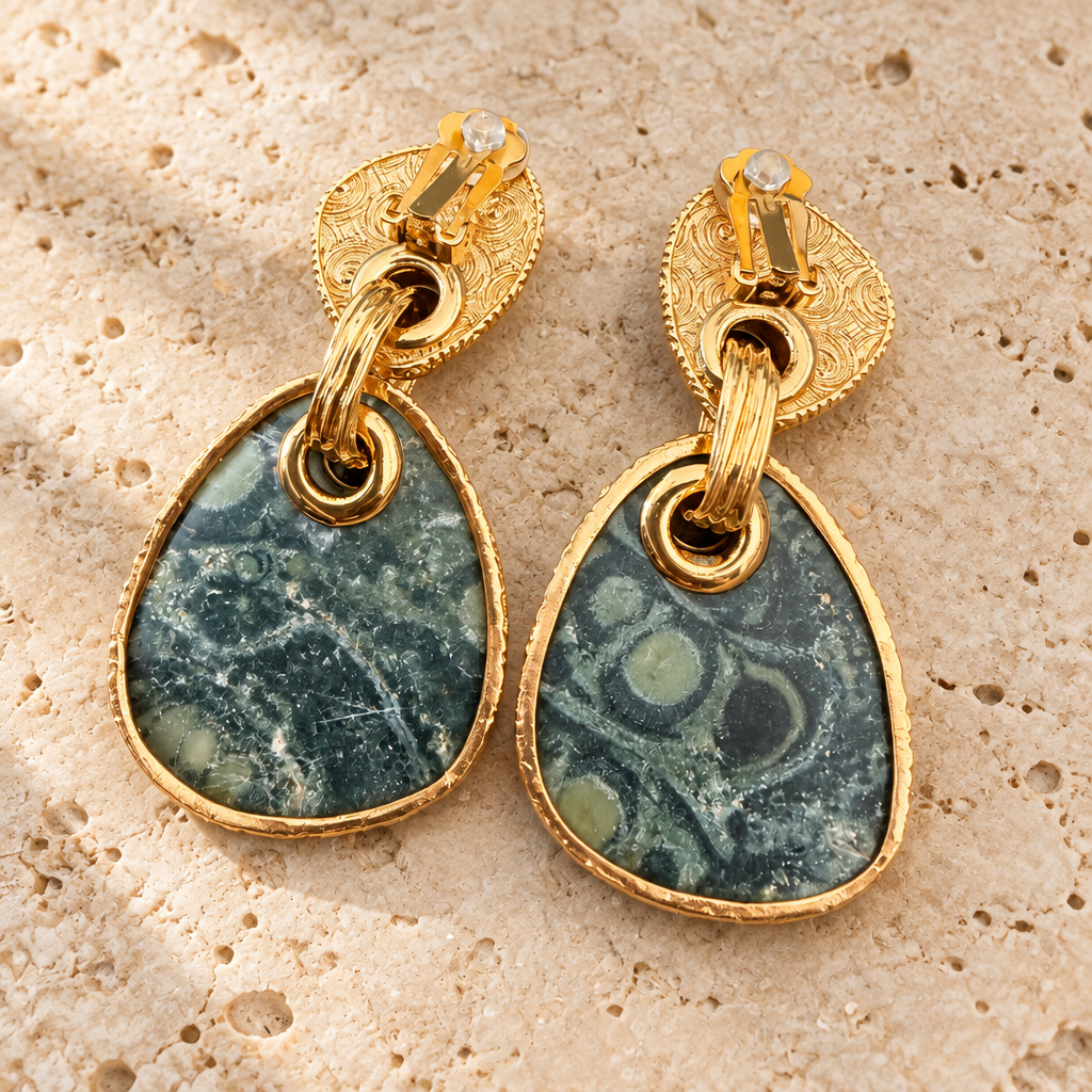 GAS BIJOUX - BOUCLES D'OREILLES SILIA GRAND MODELE CLIPS - JASPE ROUGE ET VESSONITE