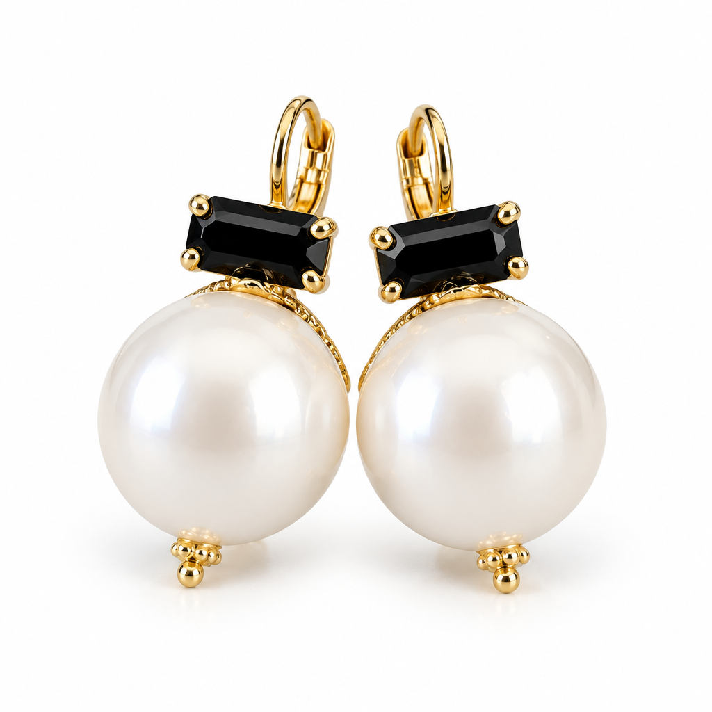GAS BIJOUX - BOUCLES D'OREILLES DECALCIA DORÉES - BLANCHES CRISTAUX NOIRS