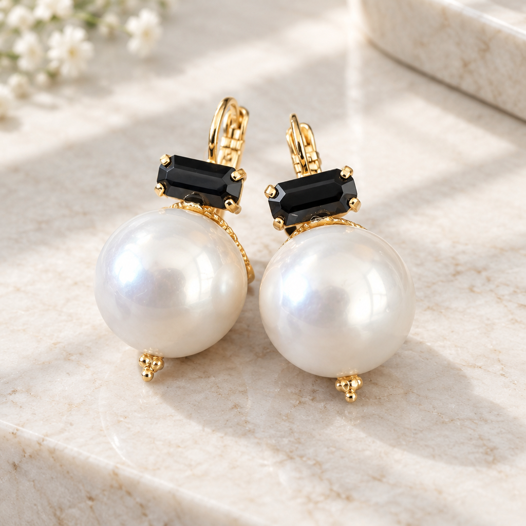 GAS BIJOUX - BOUCLES D'OREILLES DECALCIA DORÉES - BLANCHES CRISTAUX NOIRS
