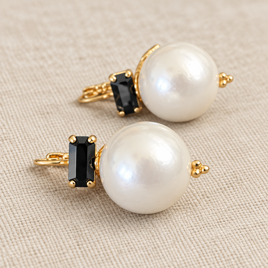 GAS BIJOUX - BOUCLES D'OREILLES DECALCIA DORÉES - BLANCHES CRISTAUX NOIRS