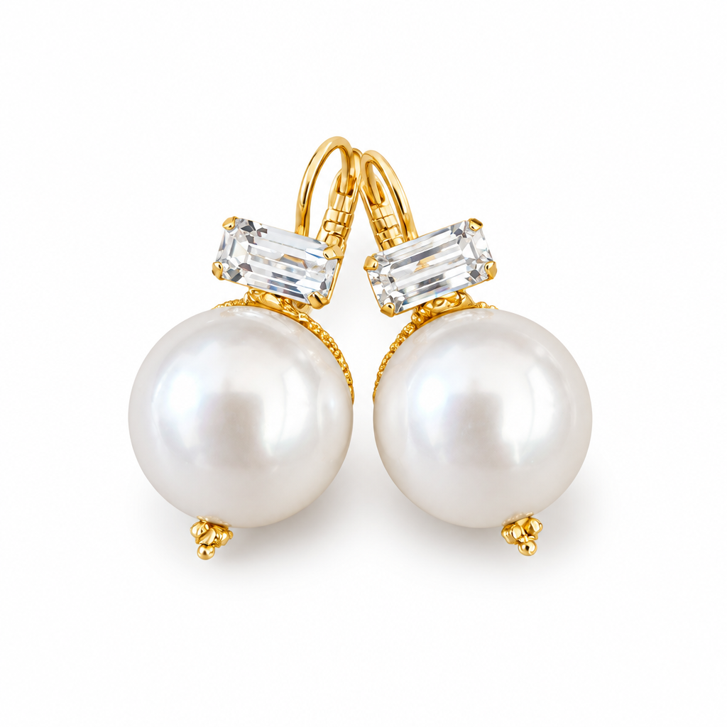 GAS BIJOUX - BOUCLES D'OREILLES DECALCIA DORÉES - BLANCHE CRISTAL BLANC