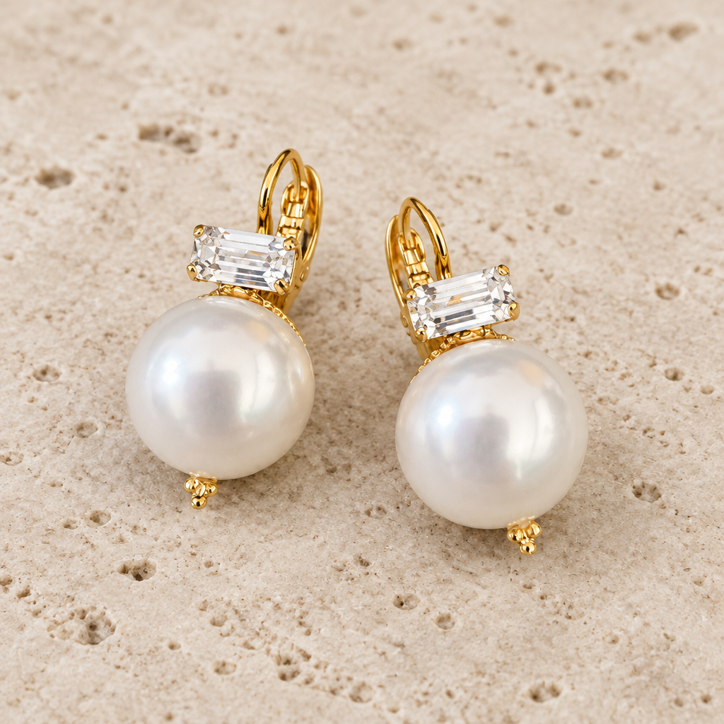 GAS BIJOUX - BOUCLES D'OREILLES DECALCIA DORÉES - BLANCHE CRISTAL BLANC