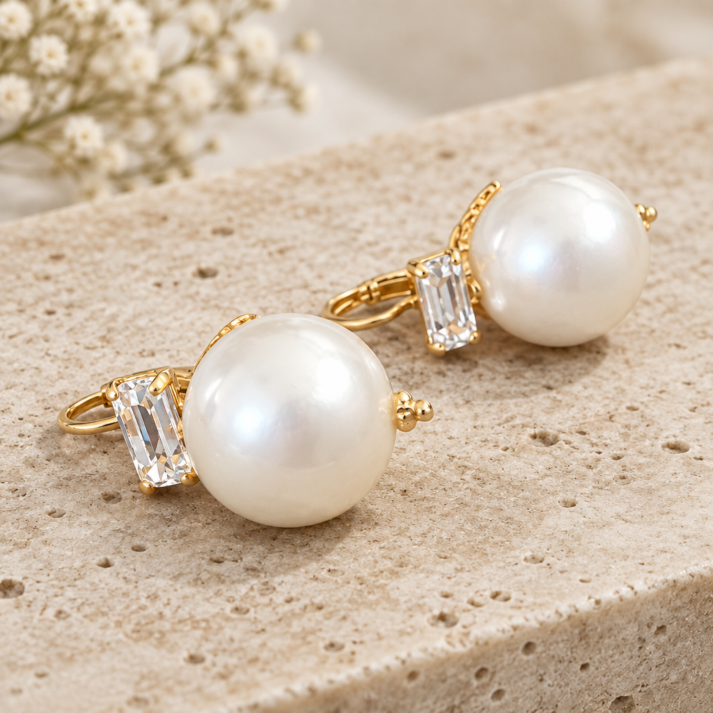 GAS BIJOUX - BOUCLES D'OREILLES DECALCIA DORÉES - BLANCHE CRISTAL BLANC