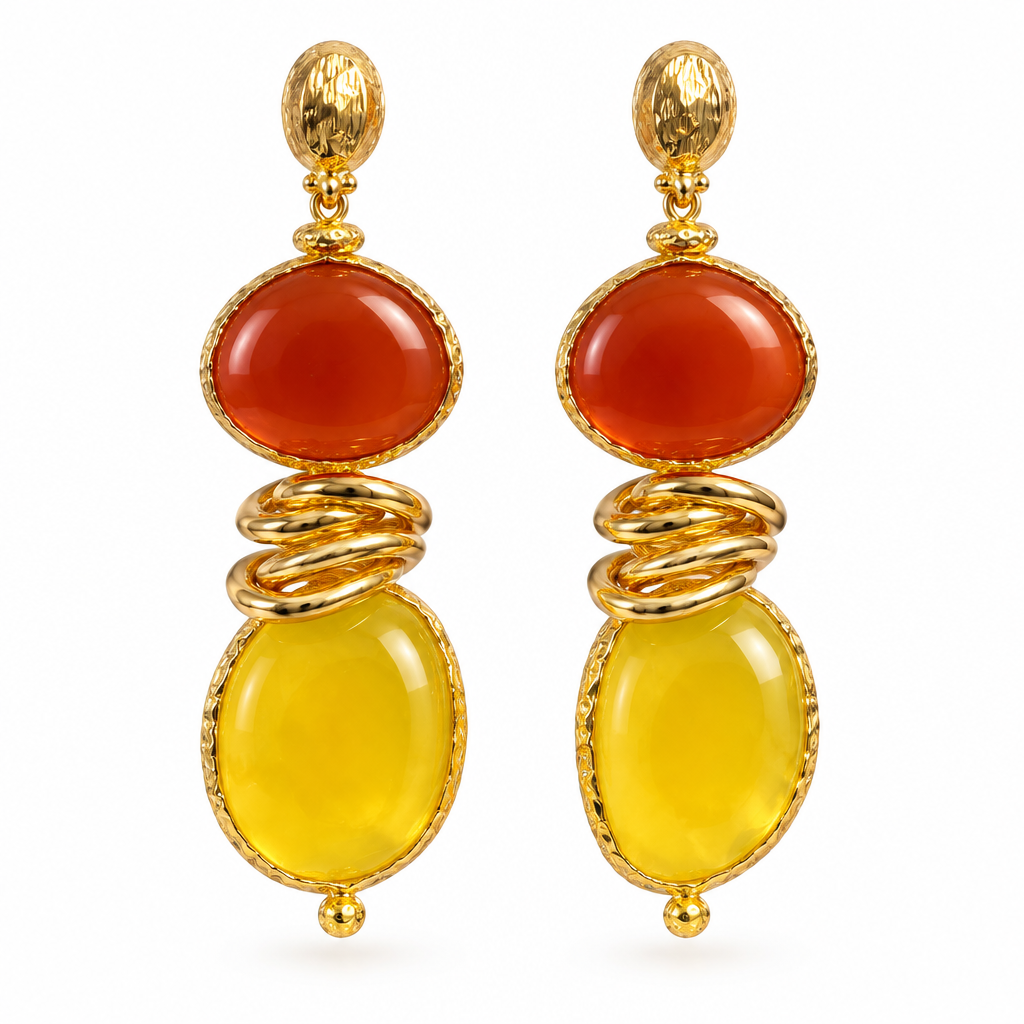 GAS BIJOUX - BOUCLES D'OREILLES SIRENA 2.0 DORÉES - CORNALINE ET CITRINE