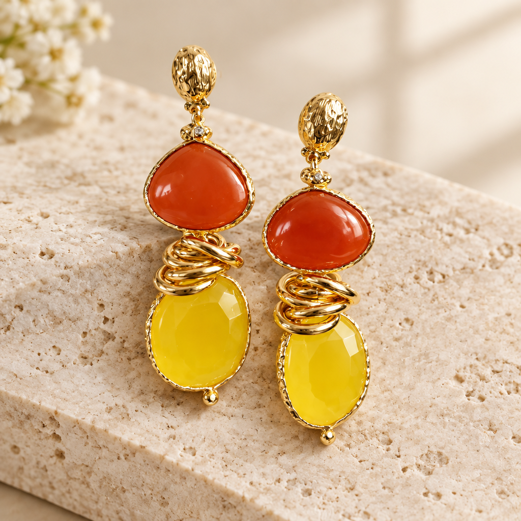 GAS BIJOUX - BOUCLES D'OREILLES SIRENA 2.0 DORÉES - CORNALINE ET CITRINE