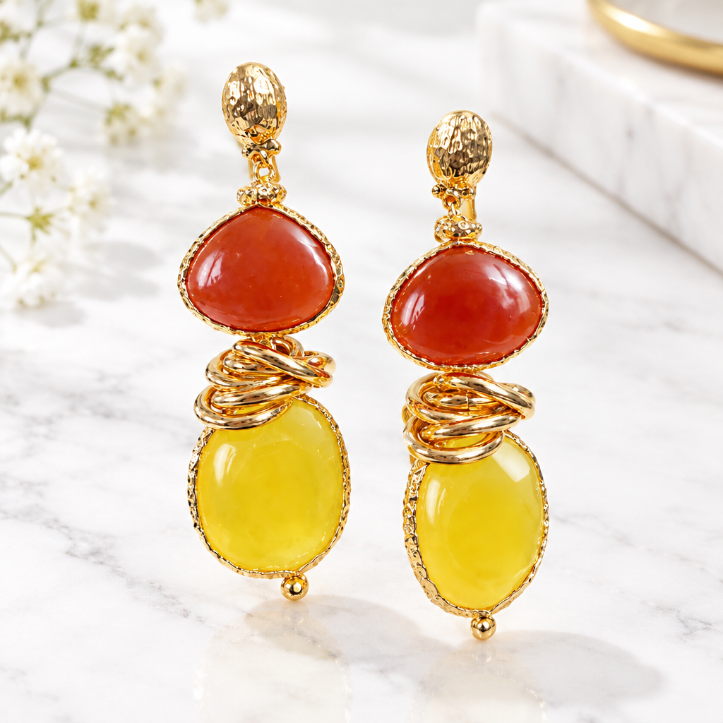 GAS BIJOUX - BOUCLES D'OREILLES SIRENA 2.0 DORÉES - CORNALINE ET CITRINE