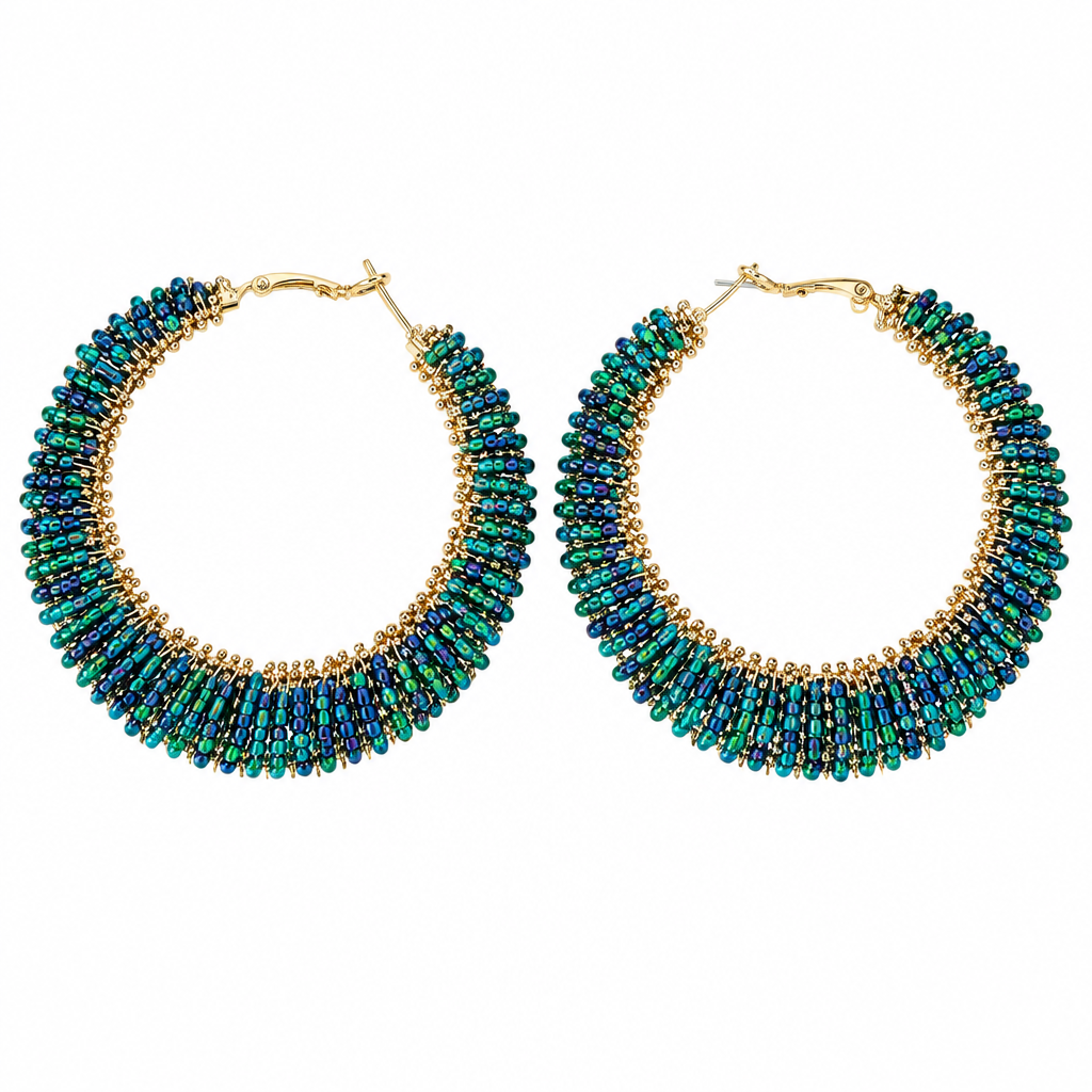 GAS BIJOUX - BOUCLES D'OREILLES CREOLES TRES GRAND MODELE DORÉES - VERTES ET NOIRES