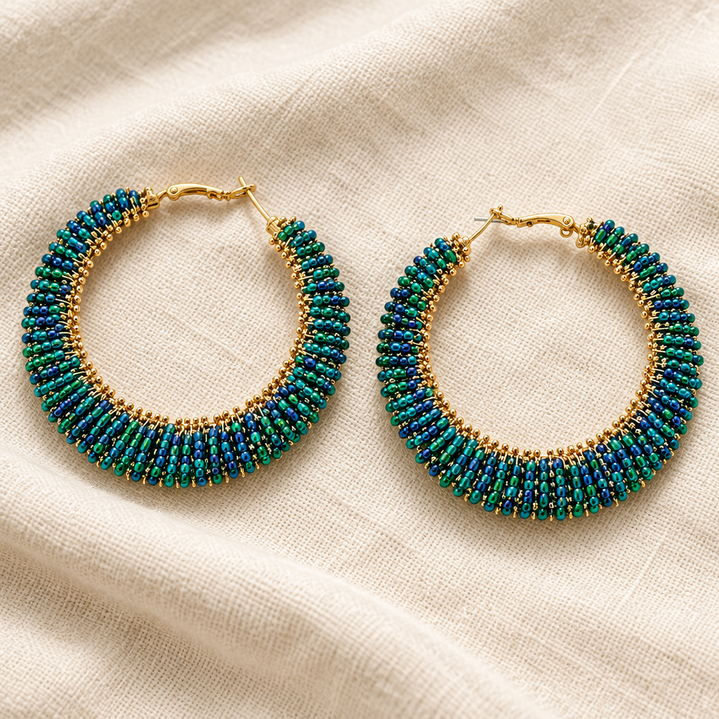GAS BIJOUX - BOUCLES D'OREILLES CREOLES TRES GRAND MODELE DORÉES - VERTES ET NOIRES