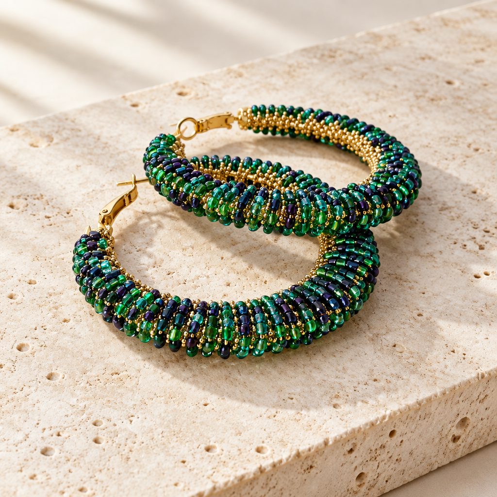 GAS BIJOUX - BOUCLES D'OREILLES CREOLES TRES GRAND MODELE DORÉES - VERTES ET NOIRES