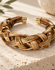 GAS BIJOUX - BRACELET JONC FILEO DORÉ ET CUIR NATUREL - AJUSTABLE