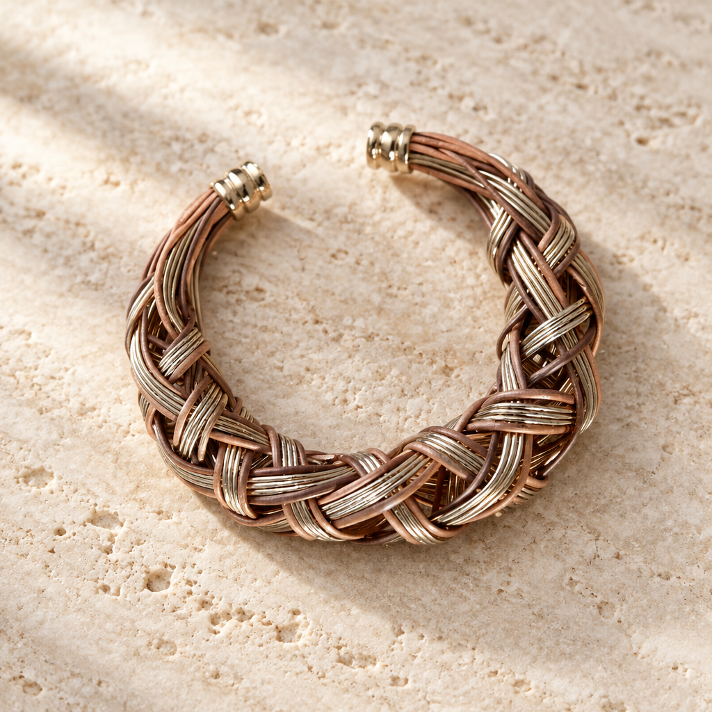 GAS BIJOUX - BRACELET JONC FILEO DORÉ ET CUIR NATUREL - AJUSTABLE