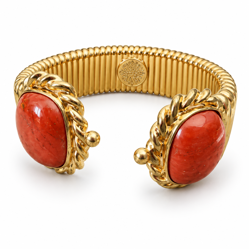 GAS BIJOUX - BRACELET AMARANTE DOUBLE DORÉ - JASPE ROUGE