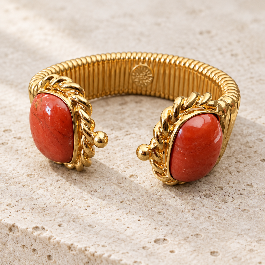 GAS BIJOUX - BRACELET AMARANTE DOUBLE DORÉ - JASPE ROUGE