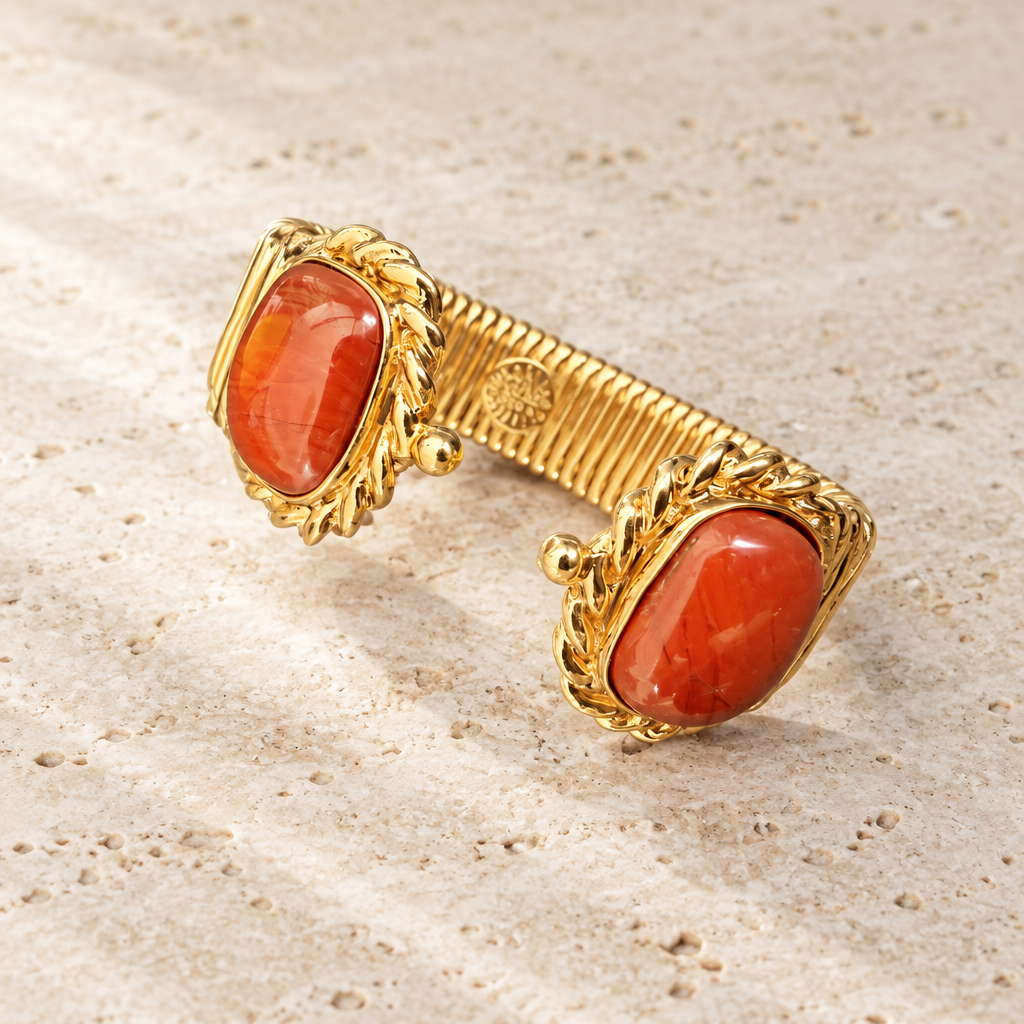 GAS BIJOUX - BRACELET AMARANTE DOUBLE DORÉ - JASPE ROUGE