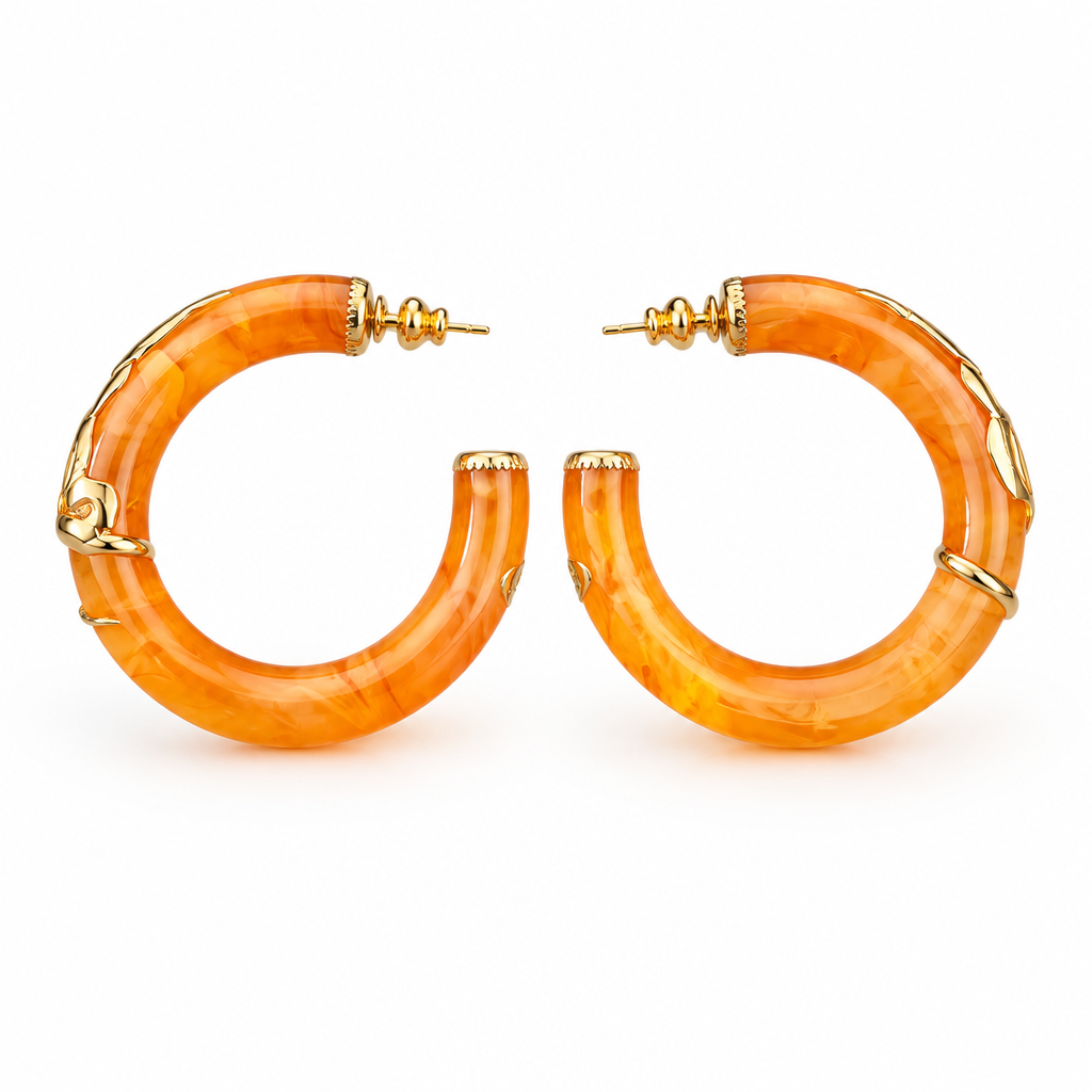 GAS BIJOUX - BOUCLES D'OREILLES CREOLES COBRA PETITE MODELE - ACÉTATE ORANGÉ
