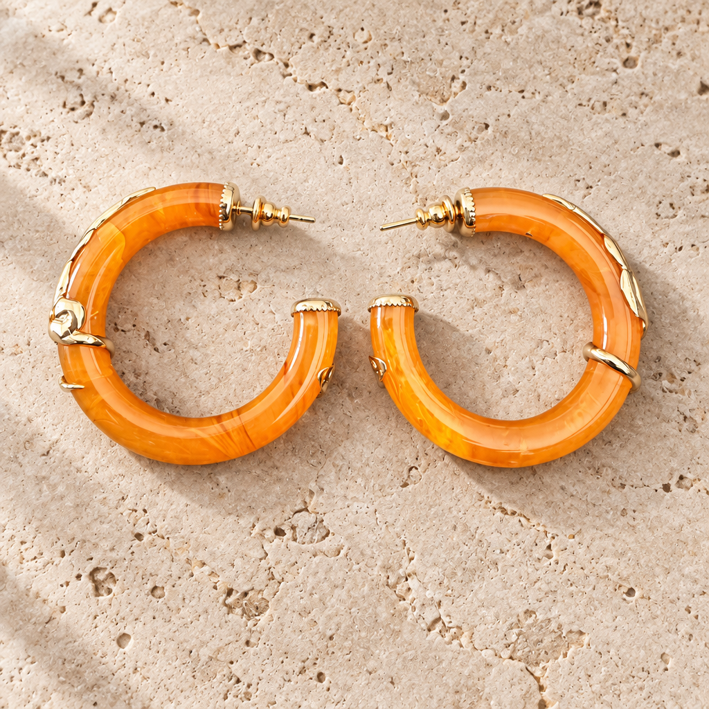 GAS BIJOUX - BOUCLES D'OREILLES CREOLES COBRA PETITE MODELE - ACÉTATE ORANGÉ