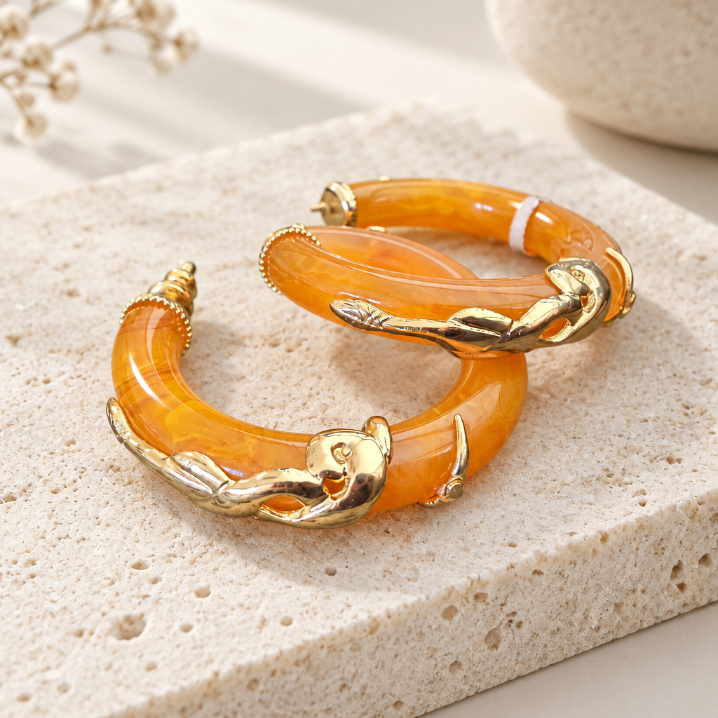 GAS BIJOUX - BOUCLES D'OREILLES CREOLES COBRA PETITE MODELE - ACÉTATE ORANGÉ