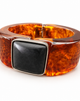 GAS BIJOUX - BRACELET ARTY ACÉTATE DORÉ - ACETATE MARBRE MARRON - AGATE NOIRE