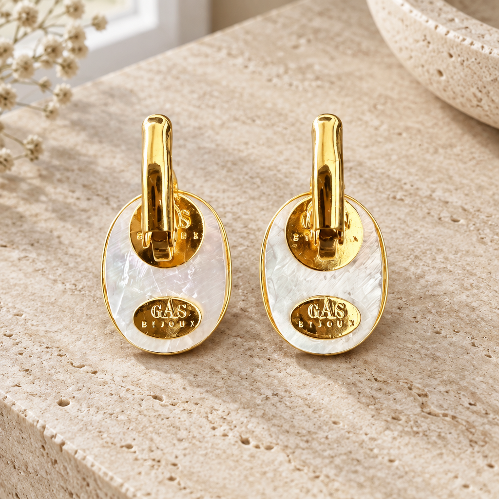 GAS BIJOUX - BOUCLES D'OREILLES SCARAMOUCHE DORÉES - NACRE BLANCHE