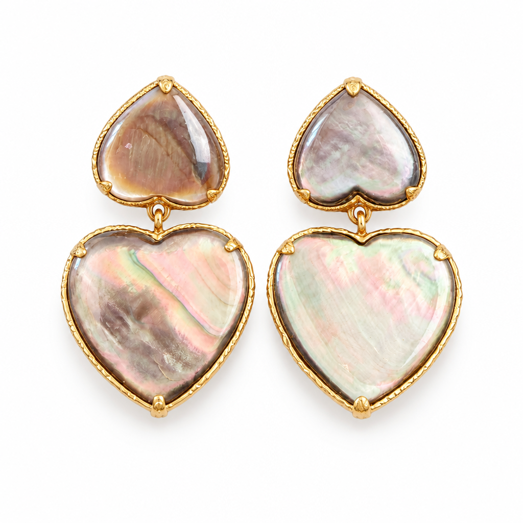 GAS BIJOUX - BOUCLES D'OREILLES  GISELE COEUR GRAND MODELE DORÉES - NACGRE GRISE