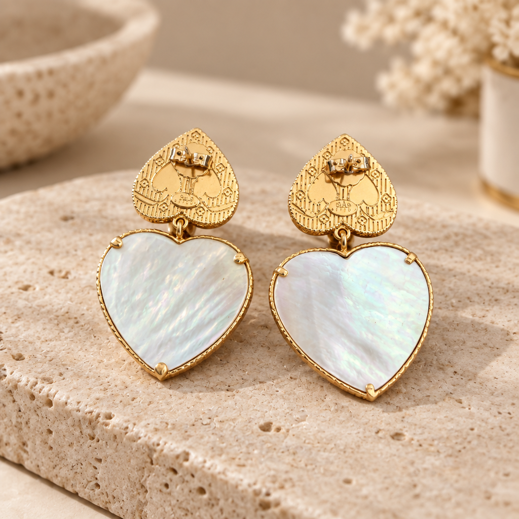 GAS BIJOUX - BOUCLES D'OREILLES  GISELE COEUR GRAND MODELE DORÉES - NACGRE GRISE