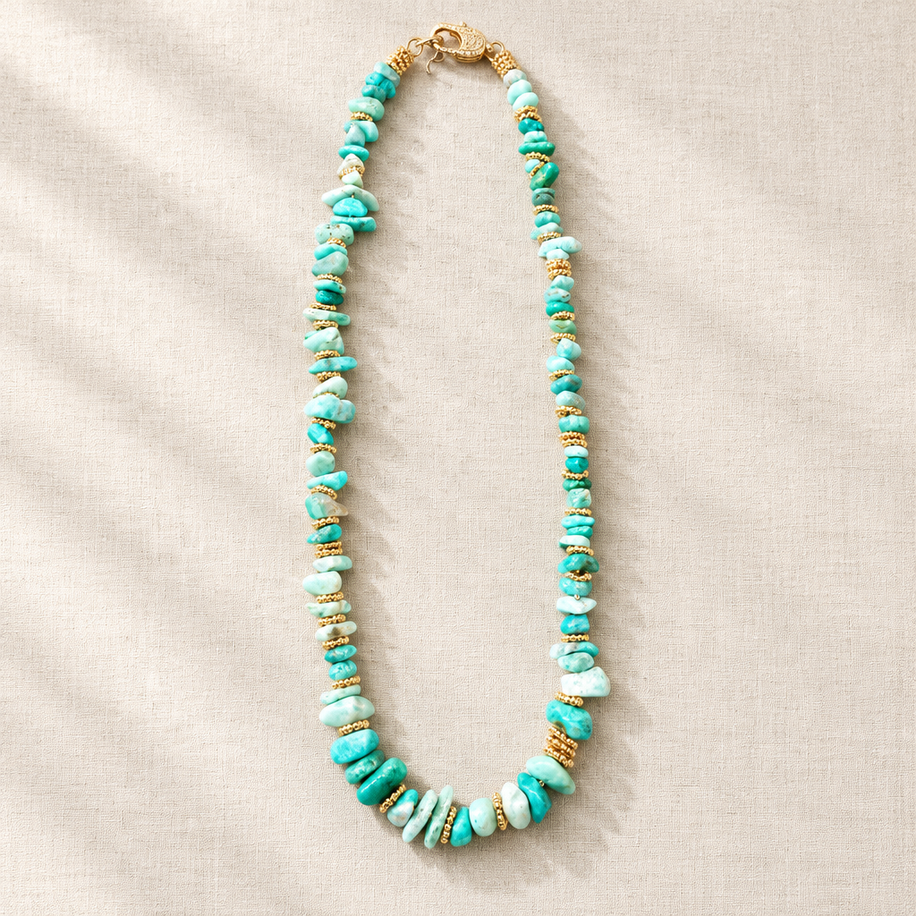 GAS BIJOUX - COLLIER ALOHA MÉTAL DORÉ - AMAZONITE